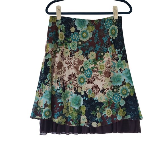 Y2K 90s Wrapper Floral A-Line Skirt Ruffled Hem Size M USA Boho Cottagecore - Picture 2 of 5